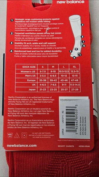 NWT Baseball New Balance Red Socks, Size L (10-12 Man) (10.5-12.5 Woman)
