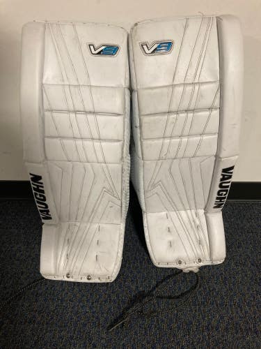 White Used 28" Intermediate Vaughn V9 Goalie Leg Pads