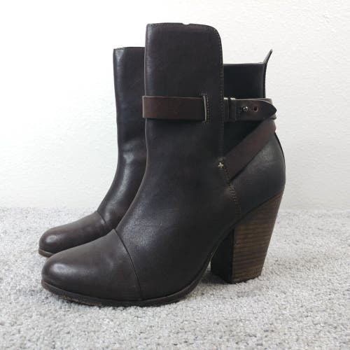 Rag & Bone Kinsey Boots Womens 40 EU Ankle Boots Block Heel Brown Leather Moto