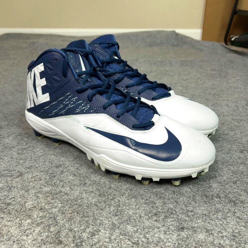 Nike Mens Football Cleats 15 White Navy Shoe Lacrosse Zoom Code Elite 3/4 Pair