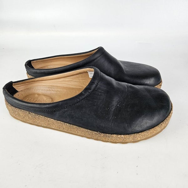 Haflinger Phillip Black Leather Open Back Casual Comfort Clogs Shoe Mens 44 / 11