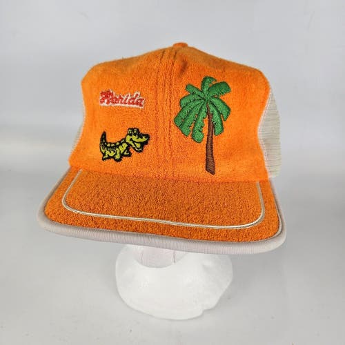 Vintage Florida Gator Palm Tree Felted Trucker Hat Cap Orange USA Made