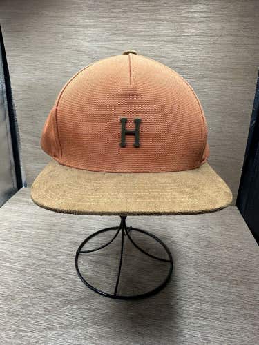 Huf Baseball Cap /Hat H Logo Orange w/Suede Brim Made In USA Leather Strapback