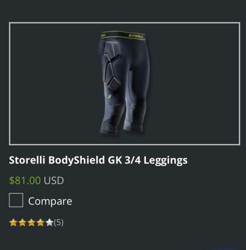 Storelli Bodyshield GK 3/4 Leggings YXL Soccer/Hockey