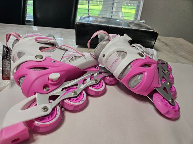 New Inline Skates Size S (12J - 2 US), With Lights, Pink, ADJUSTABLE 4 SIZES