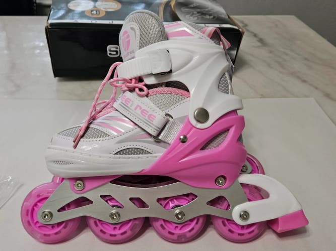 Inline Skates Size M (2 - 5 US), With Lights, Pink, ADJUSTABLE 4 SIZES