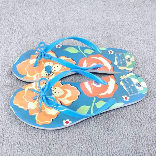 Kate Spade New York Blue Floral Slip On Thong Flip Flop Sandals Womens 10 Shoes