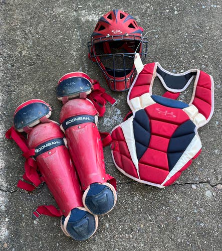 Used Intermediate Boombah Catcher's Set Red