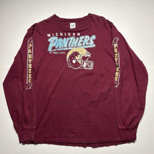 Vintage 1982 Michigan Panthers Long Sleeve T-Shirt USFL Football Logo 7 Sz L