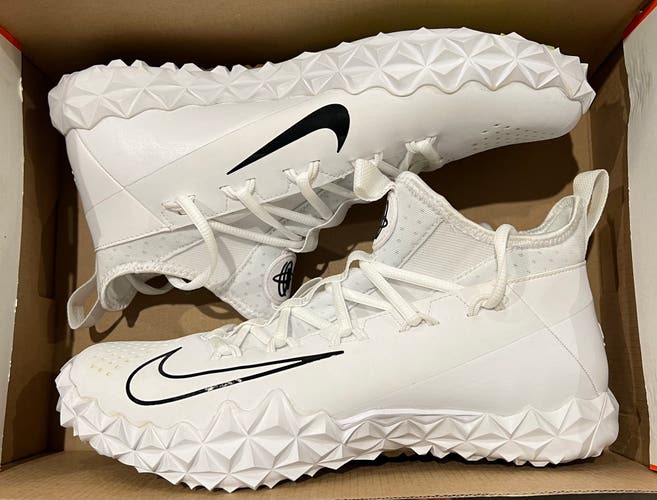 Size 9 Nike Alpha Huarache 6 Elite White Lacrosse Cleats Turf 923426-110 NEW