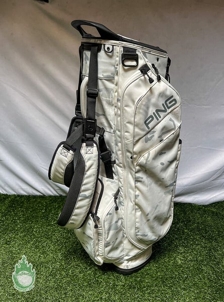Used Ping Hoofer Golf Cart/Carry White Camo Stand Bag 5-Way Golf