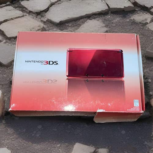 Nintendo 3DS Flame Red w/ Box + Charger + Charging Cradle Docks