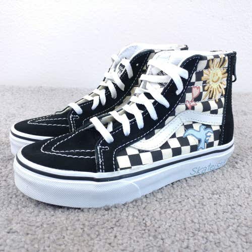 Vans Sk8 Hi Zip Skateistan Girls 1Y Shoes Checkerboard Black Sun Flowers Lace Up