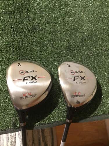 RAM (Left Handed)FX High Trajectory Woods Set (3W & 5W)Stiff Graphite 73g Shafts