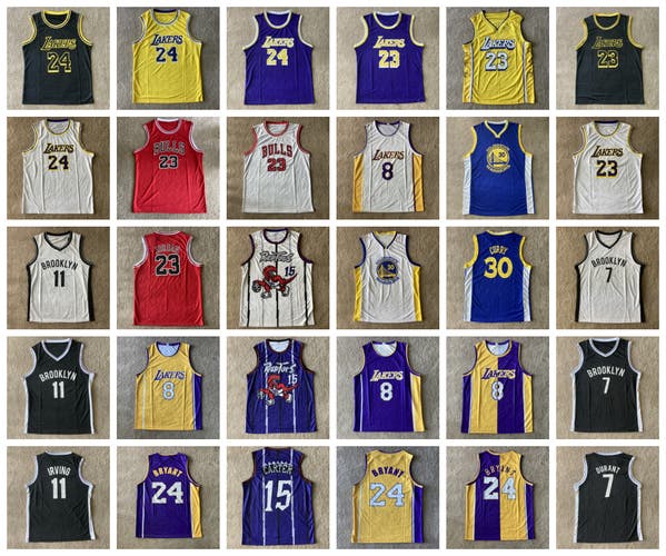 Men's Jerseys Kobe Jordan LeBron Curry Carter Durant Irving Lakers Bulls Warriors Spurs S-XL $8-$12