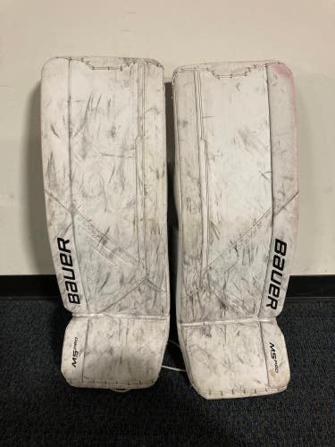 White Used 34" Senior Bauer Supreme M5 Pro Goalie Leg Pads