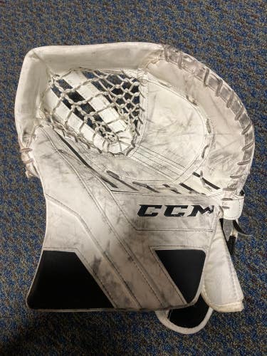 White Used Senior CCM Axis 1.9 Regular Goalie Glove