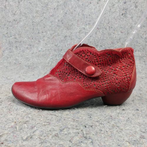 Think! Womens 37 EU Ankle Boots Zip Up Comfort Shoes Pointed Toe  Red Leather