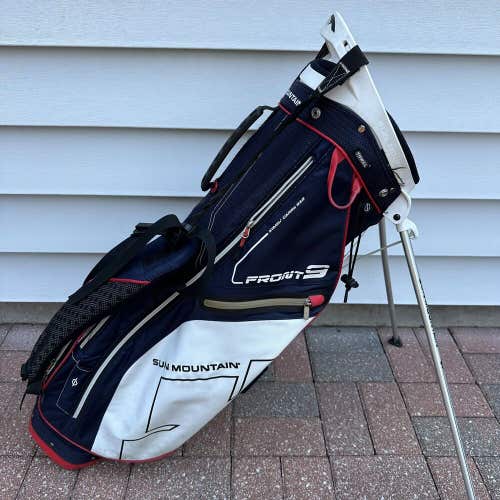 Sun Mountain Front 9 Golf Bag Stand Carry Dual Straps Blue Red White 3 Way