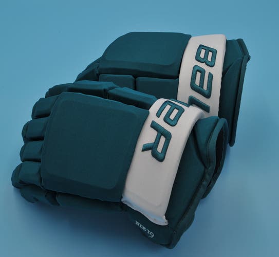 San Jose Sharks Bauer Pro Series Nieto Teal Game Worn Pro Game-Used Gloves NHL Pair  1