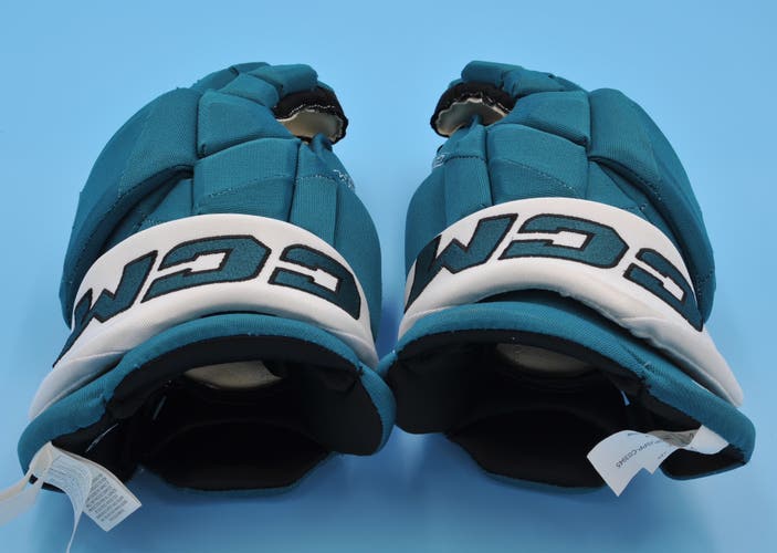 San Jose Sharks CCM Teal NWOT Pro Game-Issued Gloves NHL (Inv 92)