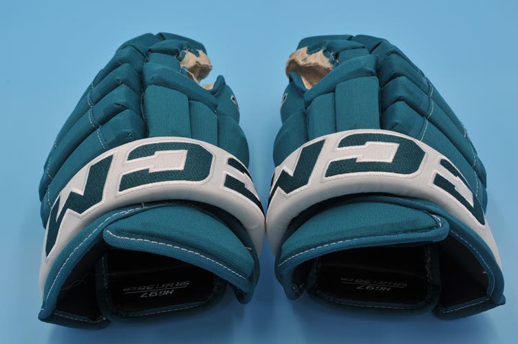 San Jose Sharks Sturm HG97 Teal Game Worn Pro Game-Used Gloves NHL