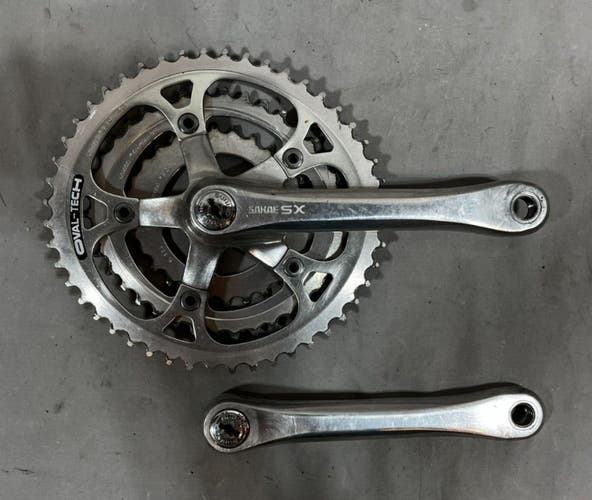 Vintage Sakae SX 175mm Ovaltech 48/38/28 Silver Aluminum Triple Crankset +Caps