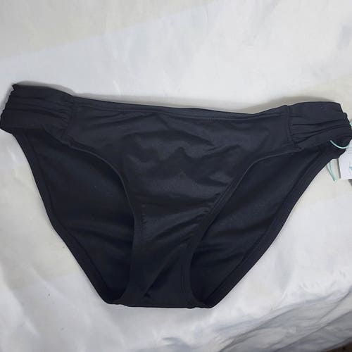 Kona Sol Black Medium Coverage Hipster Nylon Span Rouched Sided Swim Bottom Size S 4-6