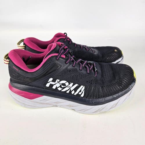 HOKA One One Bondi 7 Women's Size 8.5 Running Shoes Black Pink Sneakers