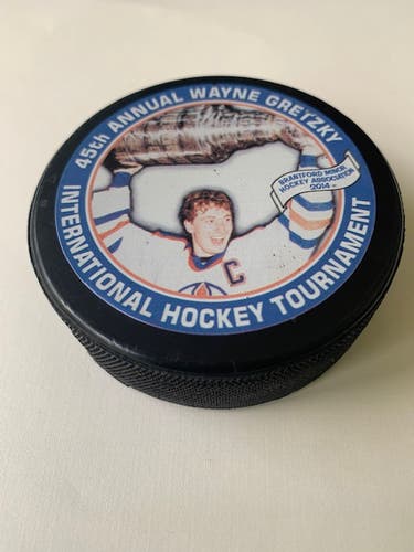 2015 - 45th Annual Wayne Gretzky International Hockey Tournament Puck - Reverse side is blank