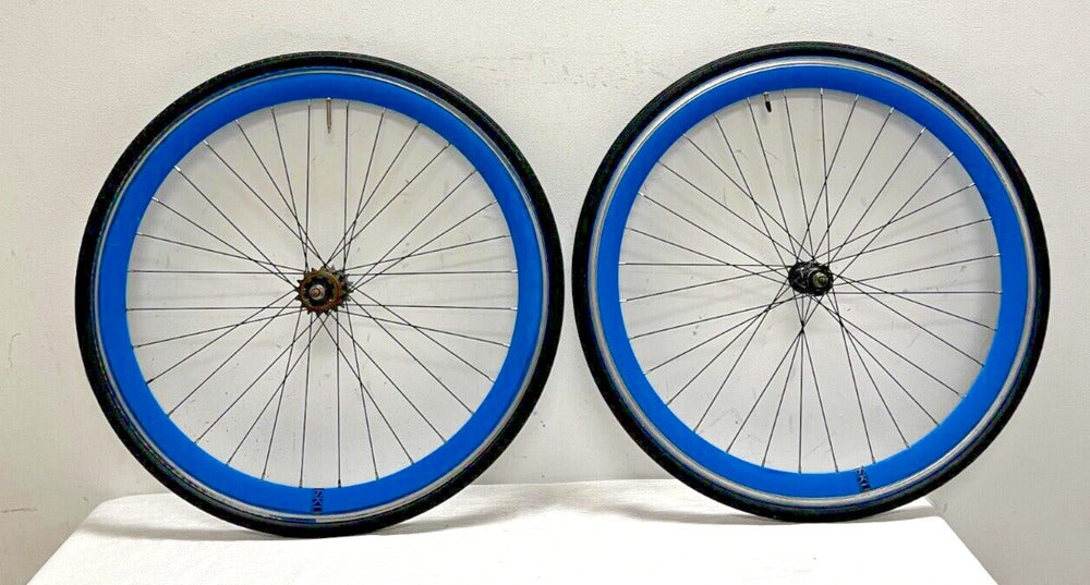 SKU Blue Aero Aluminum 700C Bolt-On Single Speed Wheelset Joytech Hubs +Tires