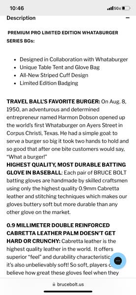 Gants De Baseball Bruce Bolt Whataburger – Édition Limitée – Taille L Pour Jeune