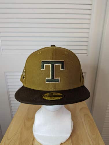 NWS Texas Rangers Old Gold New Era 59fifty 7 3/4 MLB 40th Anniversary Sidepatch