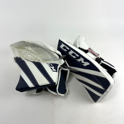 Brand New CCM 5.9 White and Navy Blue Glove and Blocker Set - Intermediate