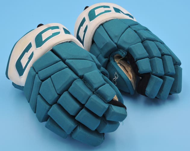 San Jose Sharks CCM Teal Warsofsky Game Worn Pro Game-Issued Gloves NHL (Inv 66)