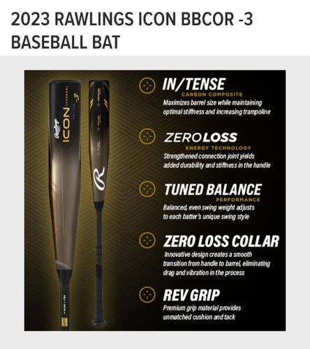 New 2023 Rawlings Icon BBCOR Certified Bat (-3) Composite 33"