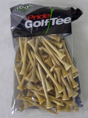 Pride Golf Tees (3.25", Natural, 75pk) 100% Solid Hardwood, NEW