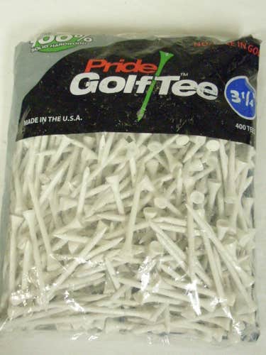 Pride Golf Tees (3.25", White, 400pk) 100% Hardwood, Made In USA NEW