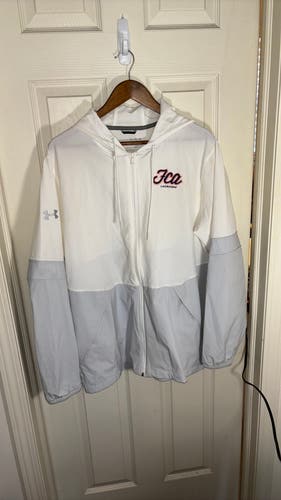 UA FCA Grey/White Full Zip Wind/Rain with Hood - XL Like New