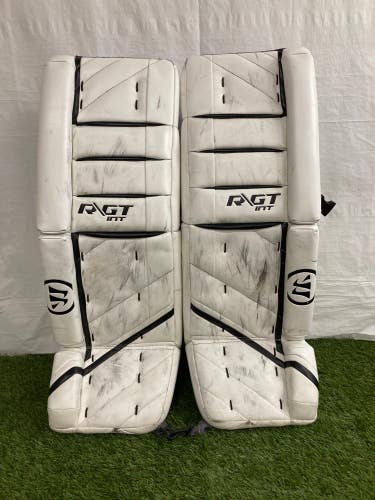 White Used 31" Intermediate Warrior Ritual GT Goalie Leg Pads