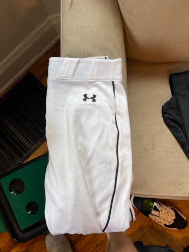 White Under Armour Baseball Pants With Black Piping