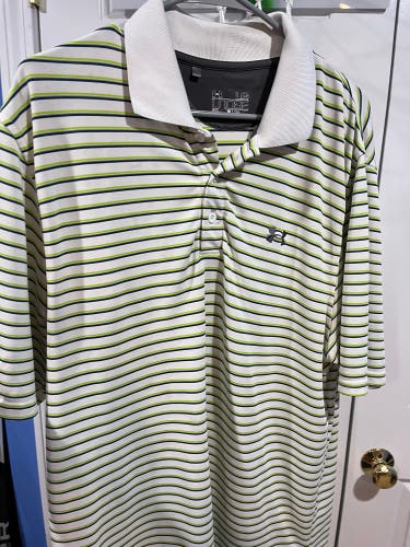 Under Armour Golf Polo white w/ green blue stripes large