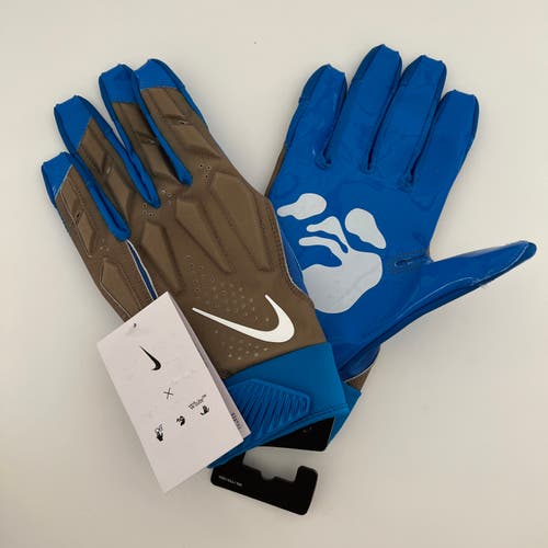 Off-White x Nike D-Tack 6.0 Gray/Blue Football Gloves Men's Size XXL