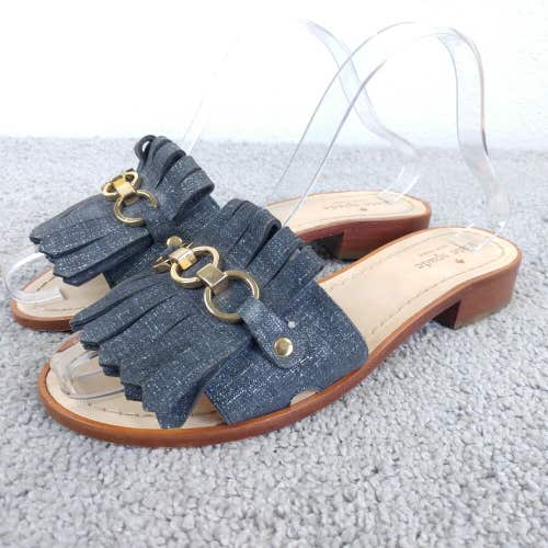 Kate Spade New York BRIE Sandals Womens 7.5 Slip On Shoes Blue Denim Fringe