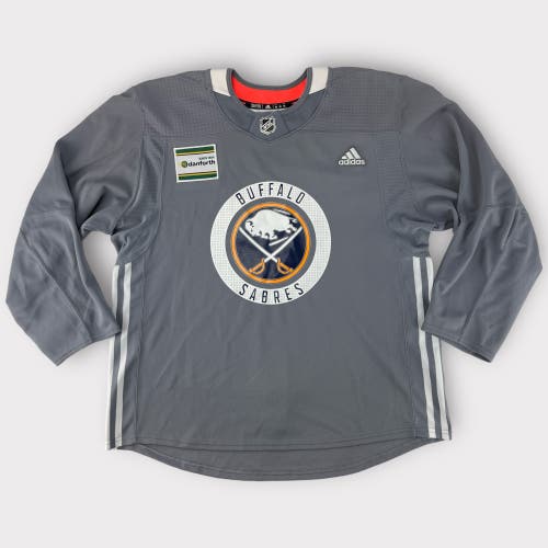 Pro Stock Pro Return Used Size 56 adidas Buffalo Sabres Gray Numbered Practice Jerseys (Navy Logo)