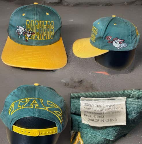 Vintage 1993 Green Bay Packers Looney Tunes Taz Snapback Hat Cap RARE