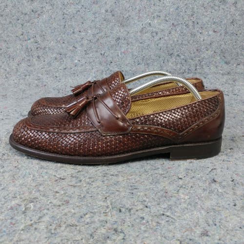 Mezlan Turin Mens 10.5 Dress Shoes Tassel Loafers Woven Leather Brown Spain Made