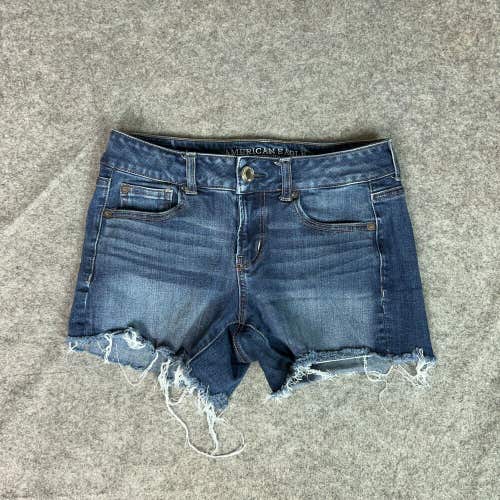 American Eagle Womens Shorts 4 Jean Blue Denim Shortie Raw Hem Grunge Casual