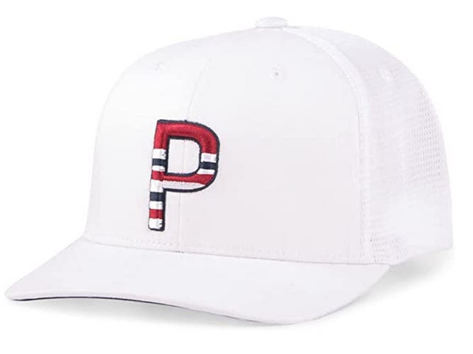 NEW Puma Sundown Trucker White/Ski Patrol/Navy Snapback Golf Hat/Cap