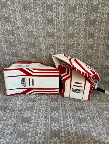 New Intermediate Brian's Optik X3 Regular Glove and Blocker Set Red/White